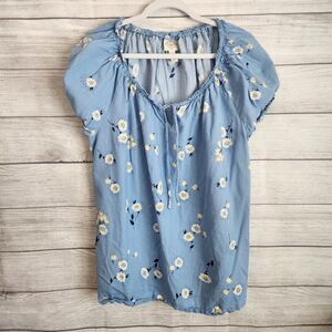 6/$30 SALE St Johns Bay womens XXL blue floral short sleeve cotton blend blouse